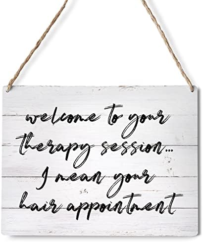 Smiješni frizerski salon znakovi zidni dekor drvena ploča Dobrodošli na vašu terapiju sesiju drveni viseći znakovi ukras za kućni frizerski