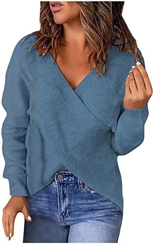 Ženska ležerna čvrsta boja V-izreza labavi pleteni džemper rebrasti bodycon midi haljina