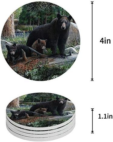 Barski podmetači postavljeni crni obiteljski medvjedi i mladunci apsorbirani keramički kamen okrugli podmetači za piće divlje životinjske