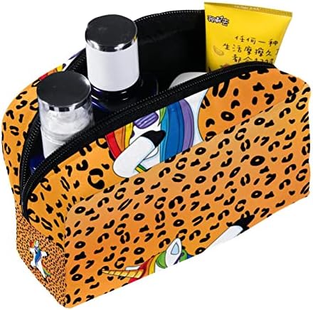 Mala torba za šminkanje, kozmetički organizator s patentnim zatvaračem za žene i djevojke, crtani film leopard uzorka jednorog