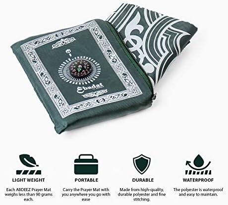 Abdeez [Pack od 2] prijenosnih putopisnih molitvenih prostirki | Kompas, utezi i vrećica, veličina džepa