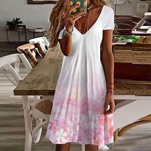 Fragarn, Ress za žene Slatka cvjetna kratka rukava v vrat casual labave fit flare haljina plaža mini haljina majica