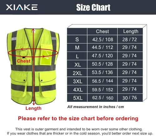 Xiake klasa 2 Hi Vis Reflektivni sigurnosni prsluk s 9 džepova i patentnih zatvarača, sigurnosna radna odjeća, zadovoljava ANSI / ISEA