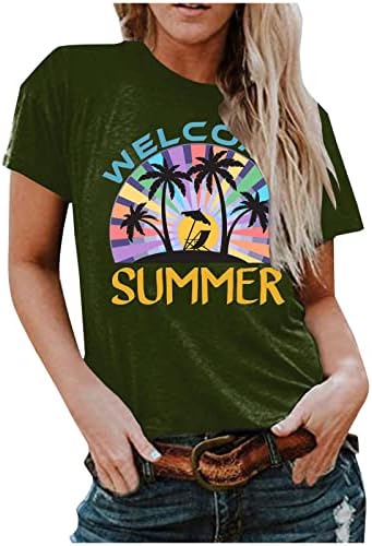 Dobrodošli ljetna majica Žene trendovske košulje s kratkim rukavima Juniors casual Streewear gornja palma tiskana tunika majice