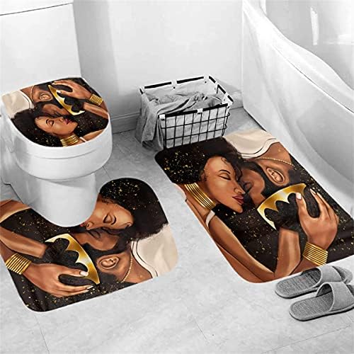 Mrlyouth 4 PCS KING & QUEEN CUSTIN CUSTOIN SETS SA NONSlip GASK, poklopac za toaletni poklopac i prostirka za kupanje, afroamerička