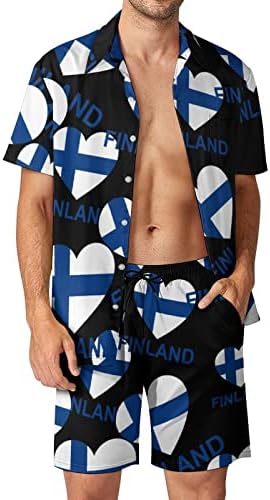 Ljubav Finska muški 2 -komadića plaža odjeće Havajski gumb dolje košulja s kratkim rukavima i kratkih hlača