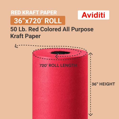 AVditi crvene boje Kraft Papir, 36 x 720 ', 50 lb. Papir za umjetnost i zanat, oglasne ploče, omotavanje poklona, ​​obloge za stolove
