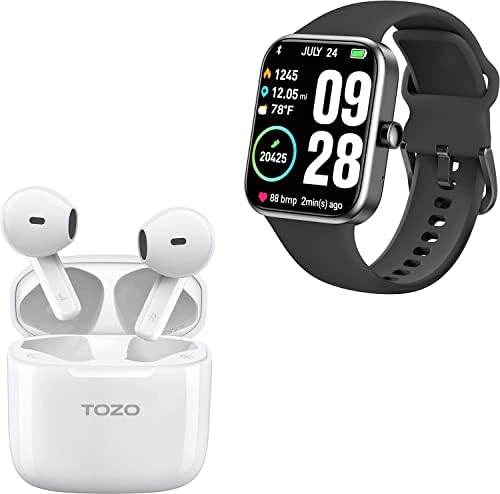 Tozo A3 bežični uši Bluetooth 5.3 Pola u uhu laganih slušalica i Tozo S2 44 mm 2023 Smart Watch Alexa ugrađeni fitness tracker