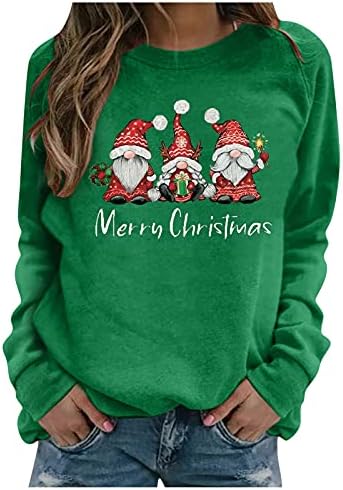 Ženski dukserice s dugim rukavima božićni vrhovi Slatki tiskani tiskani majica pulover casual preveliki labave udobne košulje