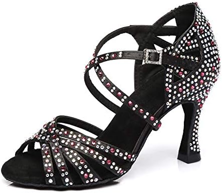 Hiposeus žene latino plesne cipele s rhinestones Modern tango salsa zabava peta 8,5 cm, model cy371, crna, 5 b uss