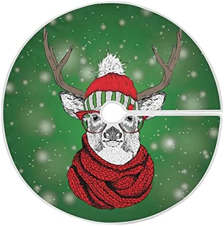 Alaza Dekoracija suknja za božićno drvce, mali mini suknja od mini drveta Ukras 35,4 inča s božićnim jelenom u zimskom šeširu za božićne