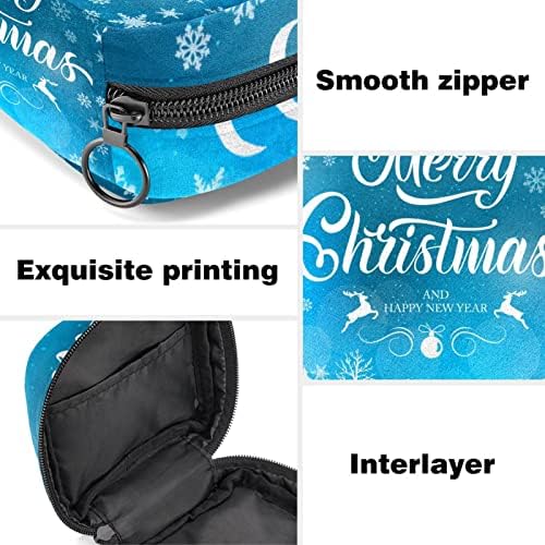 Nosač tampona za torbicu, prijenosni ženski menstruacijski držač, plavi veseli božićni elk snježni pahuljica slatka sanitarna salvetna