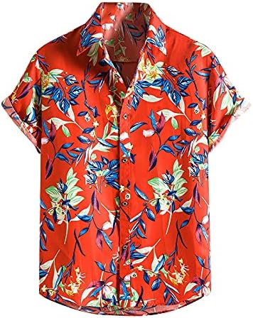 Havajske majice za muški tiskani gumb s kratkim rukavima Down Aloha košulja Summer Leather Pamuk Redovita fit plaža Drvana bluza