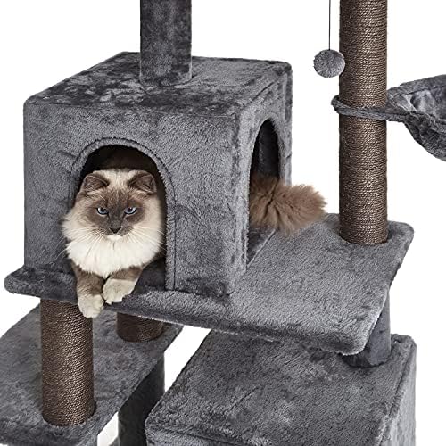 45-inčni višeslojni toranj za mačke, toranj za mačke, visoko stablo mačaka, s visećom mrežom i grebalicama prekrivenim sisalom, 2 luksuzna