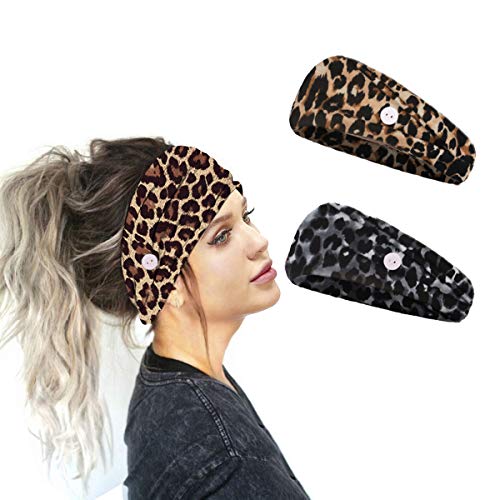 Ženska traka za glavu s gumbima za maske i navlake za lice Leopard trake za glavu Vintage elegantna boemska traka za kosu 2kom