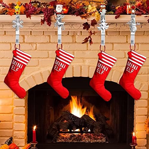 Držači čarapa za plašt, božićne čarape za čarape za mantel s 4 božićne ukrase za crtane filmove - božićni kamin mantel čarape za božićni