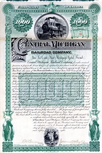 Željeznička tvrtka Central Michigan-obveznica od 1.000 dolara
