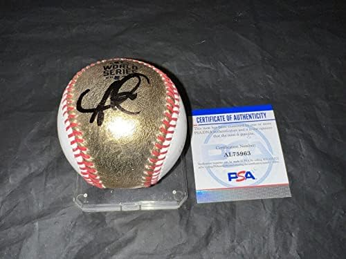 Ozzie Albies potpisala zlato 2021 Svjetska serija Baseball prvaci Superstar PSA/DNK - Autografirani bejzbol