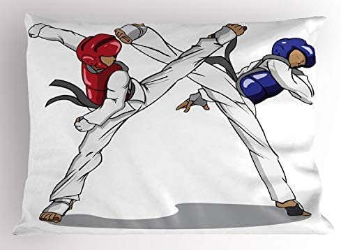 Lunarible taekwondo jastuk sham, anime poput borilačkih udarca pojaseva crtani film na običnoj pozadini, ukrasna standardna veličina