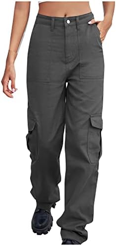 Teretne hlače Žene ležerne solidne vreće s više džepova hlače Vintage teški rad kombinezon dugih teretnih hlača s remenom