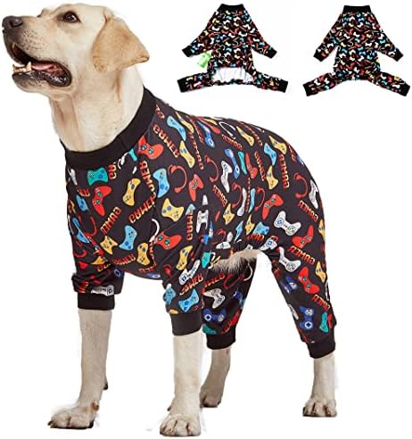 Lovinpet veliki pse pidžama pitbull bokserski psi - tisak konzole za divljač, briga o ranama/post kirurgija odjeća za pse, ublažavanje