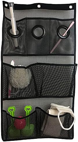 Sainal viseće mrežice Caddy crni organizator za tuširanje sa 7 džepa i 3 prstena/kuka za uštedu prostora, dodataka za kupaonicu, vrećicu