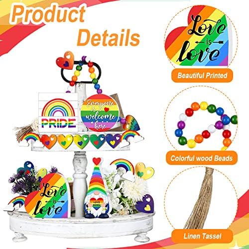 Weysat 12 računala LGBTQ slojeni ladici Dekor Set Wooden Rainbow Rayed Decore Decor Ljubav LGBTQ Pokloni šareni ponosni ukrasi Gnome
