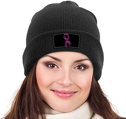 Mjesec borbe protiv raka dojke u obliku šešira za muškarce i žene zimska ružičasta kapa s vrpcom Uniseks pletena kapa s manšetama