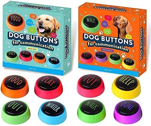 Tipci za pse za komunikaciju Starter Pack Pack - Muški glas, 8 gumba za trening s već snimljenim riječima, glasan i jasan zvuk, šareni