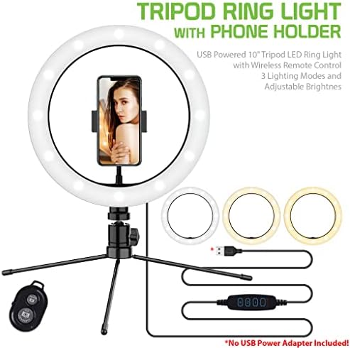 Svijetli selfie prsten s trobojnim pozadinskim osvjetljenjem kompatibilan s vašim 15 & 10 inča s daljinskim upravljačem za prijenos