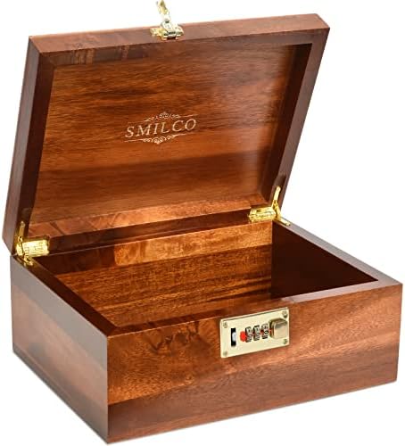 Drvena kutija za odlaganje s preklopnim poklopcem ukrasne kutije za odlaganje bagremovog drveta s kombiniranom bravom ručno izrađena