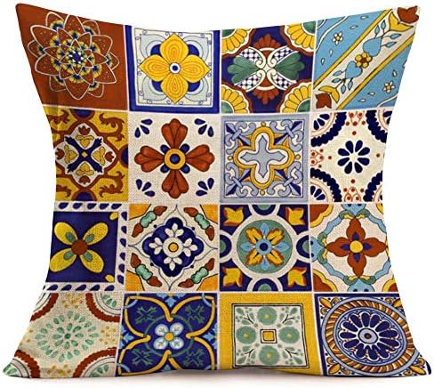 Smilyard set od 4 pamučne platnene jastuke za bacanje jastuka 18x18 inča meksičke pločice kauč jastuci jastuci šareni dizajn latica