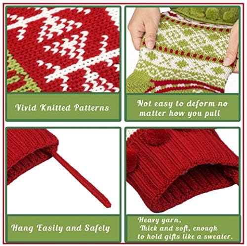 MostOP pleteni argyle božićne čarape 4 pakiranje, 17 inčni rustikalni crveno zelena s snježnom pahuljicom Personalizirane čarape za