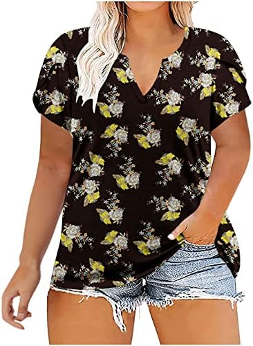 Košulje s kratkim rukavima za žene Odjeljna ležerna košulja od vrata leotard Print Slatka flowy majica Summer casual bluze majice