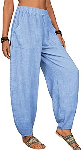 Ravne labave fit casual hlače za žene čvrste elastične hlače duge gaće hlače Elestični struk hlače