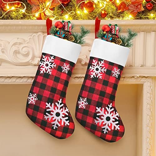 4 pakiranje božićnih čarapa, 18 inča bivola karirane čarape sa snježnom pahuljicom i plišanom manžetom, kamin viseći čarape Pokloni