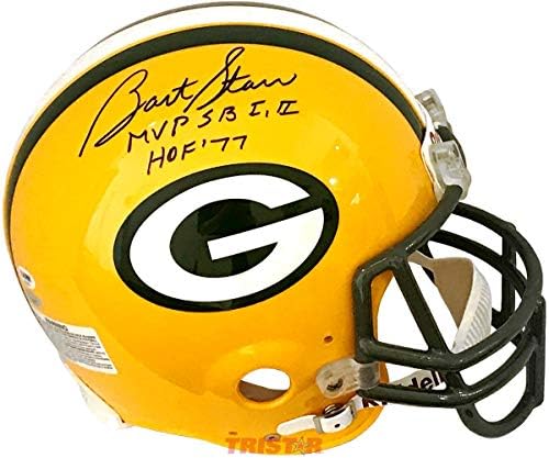 Kaciga u punoj veličini s autogramom Barta Starra s natpisom u cijeloj veličini, kacige NFL-a s hofovim autogramom