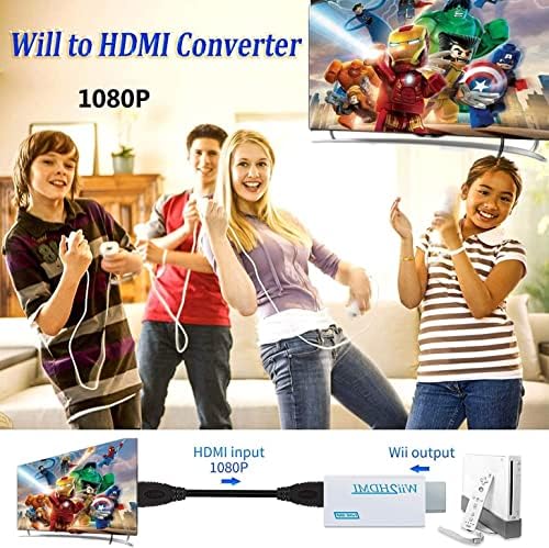 Juejuezi Wii HDMI Converter Adapter, Wii 2 HDMI Converter 1080p Izlazni video zvuk, 3,5 mm audio priključak, s HDMI kabelom za velike