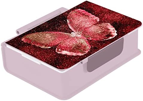 Alaza crvena i ružičasta sjajna leptir Bento kutija za ručak bez BPA bez propuštanja kontejnera za ručak s vilicom i žlicom, 1 komad