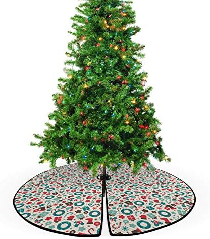 Ambasonne božićna ukrasna suknja s prešivanim drvećem, retro stil tradicionalna novogodišnja zabava Holly Worthats, tiskani ukras za