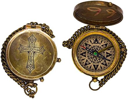 Karniprodukcija Neka vaša vjerska križ ugravirana kompas, mesingani kompas, nautički kompas, antički kompas, dar za njega, dar za nju,