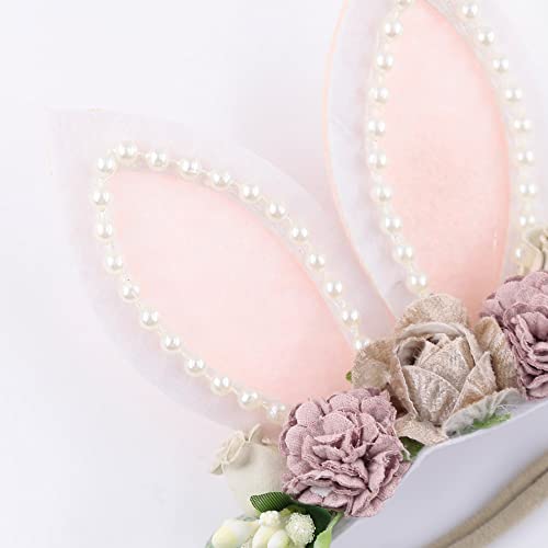 Zečja traka za glavu s ružičastim ušima uskrsne trake za glavu za djevojčice Cvjetna kruna proljetne zečje trake za glavu