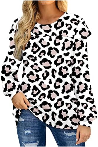 Ženske majice dugih rukava s kravljim printom na točkice, grafički puloveri, klasični vrhovi s okruglim vratom, Ležerne bluze, majica