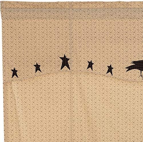 VHC Brands Kettle Grove Tuš zavjesa s priloženim Appliqueom Crow and Star Valance 72x72 Primitivni dizajn patchwork -a, krema