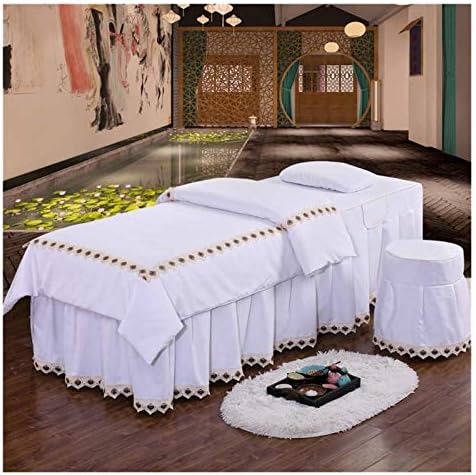 Kojaes masažni krevet set, masažni krevet set set solid boja vez za kozmetički pokrivač 4PC meki krevet suknja suknja masaža sloj pokrivač