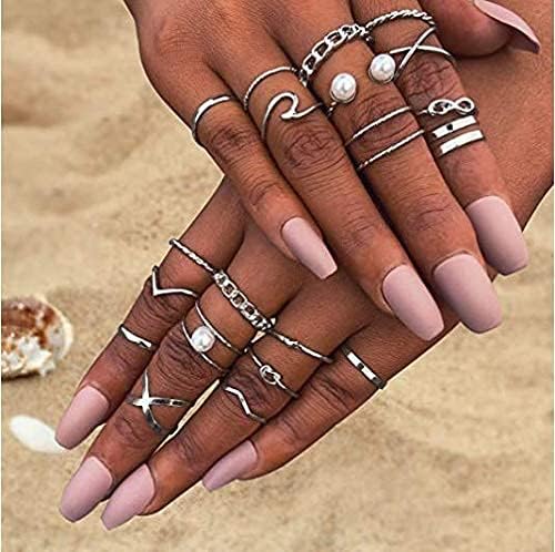 Set prstenova za prste s bisernim rezbarijama za beskonačne križne zglobove šuplji prstenovi koji se mogu slagati šuplji morski val