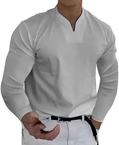 Muški v vratni Henley košulje dugi rukavi, proljetni mišići vitki fit Business casual majica lagane vrhove bez ovratnika