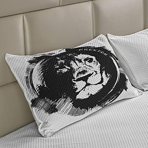 Ambasonne Lion Pleteni prekrivački jastuk, kralj šumskog lava portreta Sloboda Skice Monochrome Wild Animal, Standard King Size Jastuk