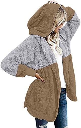Ženska zimska kapuljača nejasna kardigan fleece otvorena prednja spojka navučena džepovima kaputa ženski džemperi kardigan