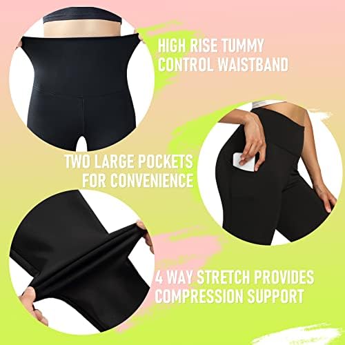 Visoki dan 3 pakiranja s džepovima za žene - visoki struk za kontrolu trbuha četkane joge hlače za vježbanje joge
